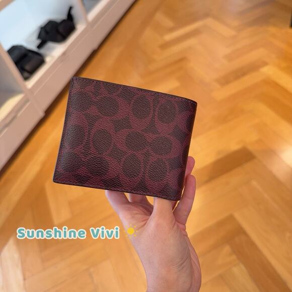 NWT Coach Men's 3-In-1 Wallet In Signature Canvas cw380 Black Currant - Picture 5 of 6